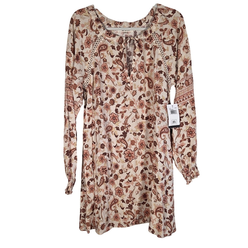 Rip Curl Desert Dawn Tunic Women S Cream Paisley Floral Boho Beach Mini Dress